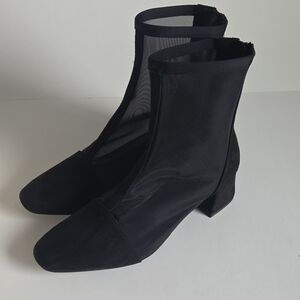 a new day Celaena Black Mesh Sock Ankle Boots with Block Heel 6.5 Witchy Chic